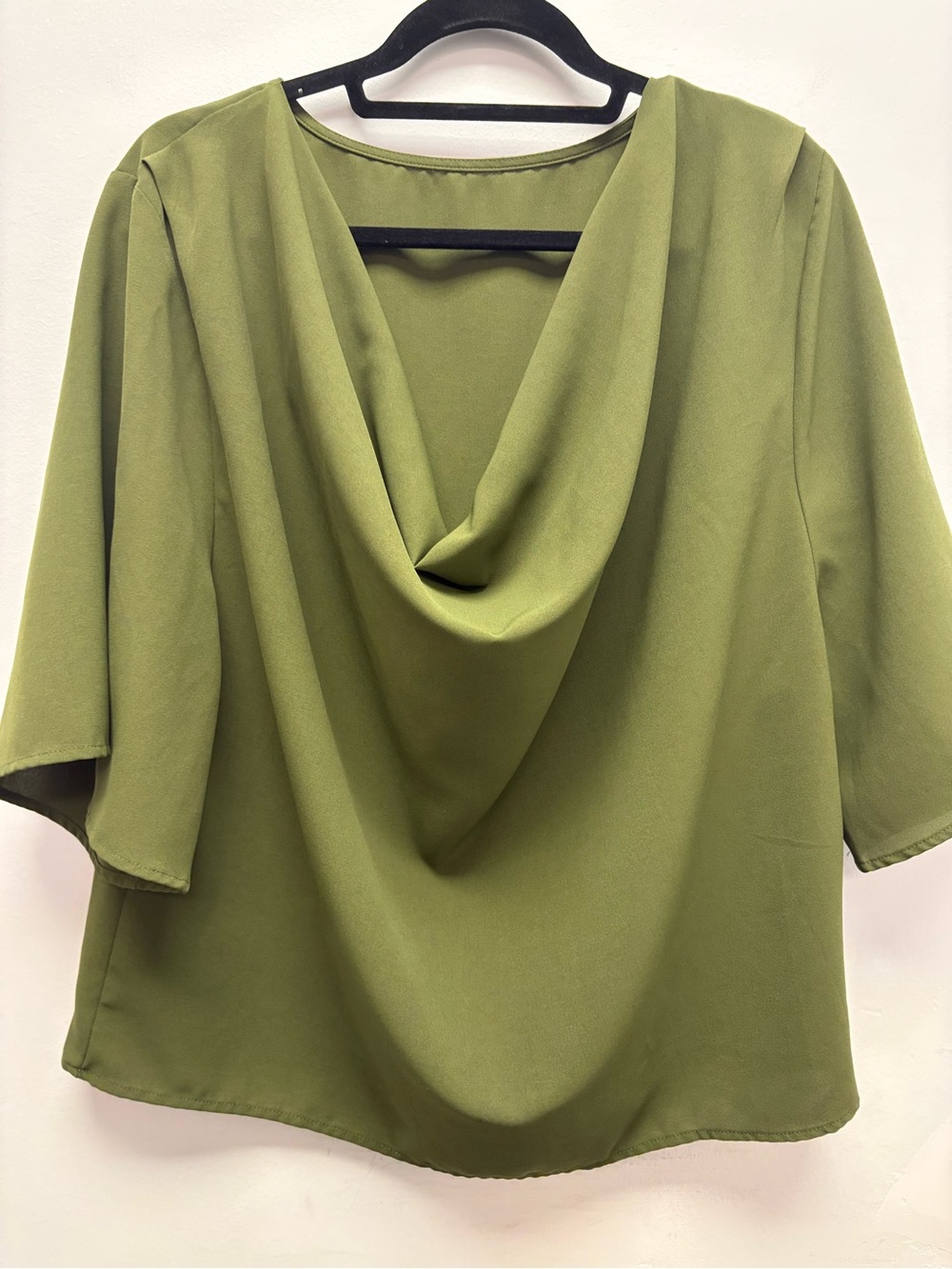 4 For $25 Olive Green Draped Cowl Neck Blouse – Large